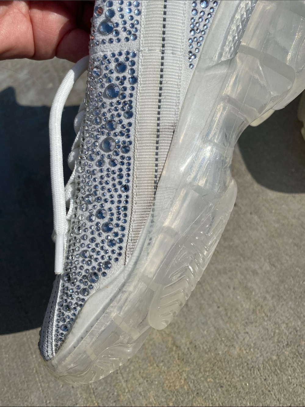 Steve Madden White Crystal Embellished Chunky Sneakers - Picture 8 of 16